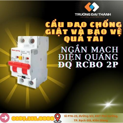 Cầu dao chống giật và bảo vệ quá tải, ngắn mạch Điện Quang ĐQ RCBO 2P (RCBO, 2 cực, 10A đến 63A, 6KA, 30mA)